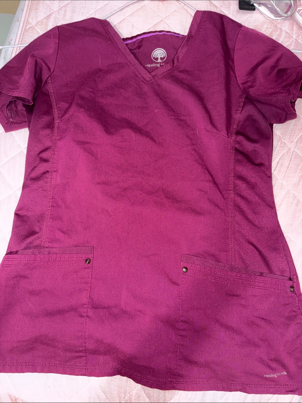 healing hands V-neck Scrub Top in Berry Plum
